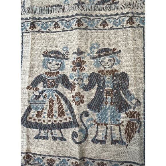 Vtg Kolf Blue Woven Tapestry Square Mats Austrian Boy Girl Linen Blend Set of 3 - Picture 1 of 8